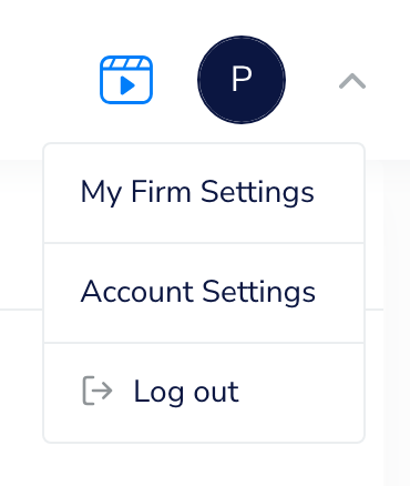 The menu in the top-right corner with My Firm Settings, Account Settings and Log out
